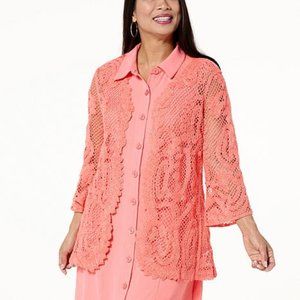 Nina Leonard Crochet Topper Cardigan Sunset Orange SMall New Without tags